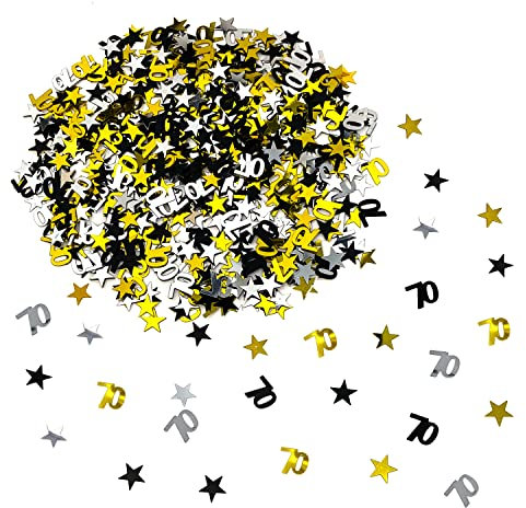 Oblique Unique® Konfetti Zahl 70 + Sterne für 70. Geburtstag Jubiläum Tisch Deko Streudeko 500 Stück Gold Silber Schwarz