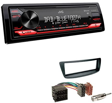 JVC KD-X282DBT 1-DIN Digital Autoradio DAB+ Bluetooth USB Einbauset passend für Citroen C1 2005-2010 schwarz