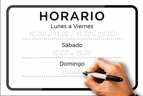 akrocard CARTEL PVC HORARIO de local/tienda - crea tu letrero decorativo/placa horario - señal horario de atención al cliente (PERSONALIZABLE CON ROTULADOR)
