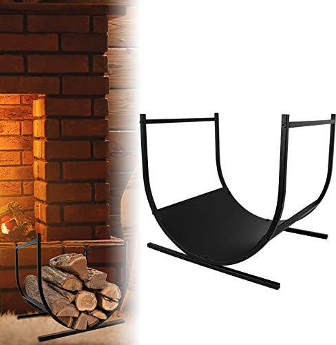 TRMLBE Kaminholzregal Innen 44,5x37,5x40cm Halbrund Brennholzregal Kaminholz Aussen Feuerholzregal Kaminholzständer U-Form Brennholz, für Holzstapelhilfe - Schwarz