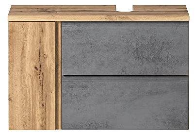Lomadox Waschbeckenunterschrank mit Siphonausschnitt rechts, in Wotan Eiche Nb. mit Beton Optik, B/H/T ca. 85/56/35 cm