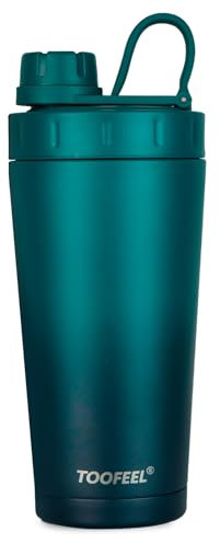 TOOFEEL Protein Shaker Flasche 20 oz – doppelwandige, isolierte Vakuum Shaker Becher für Protein Shakes, hält kalt/heiß, Metall Edelstahl Wasserflasche, Pre-Workout Gym Shaker Flasche