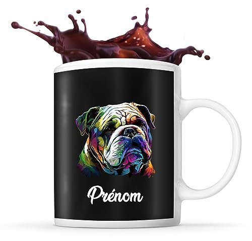 Tasse Bouledogue Anglais Style Pop Prénom Nom Personnalisable | Mug Café Thé Idée Cadeau Personnalisé Homme Femme Original pour propriétaire de chien