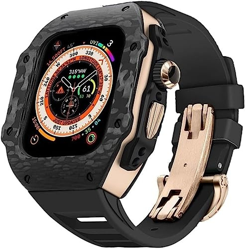 OPKDE Custodia in fibra di carbonio di lusso e cinturino per orologio al fluoro, per Apple Watch serie Ultra 49 mm, kit Rm Style Mod cover per cinturino in fluorurato, per iWatch Serie 8 Ultra, For