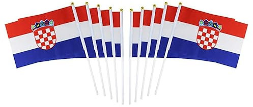 Kroatische Flaggen auf Stab, 12,7 x 20,3 cm, patriotische Dekorationen, Klassenzimmer-Dekoration, kleine Mini-Flaggen auf Stäbchen, Flaggendekorationen für Partys, 10 Stück
