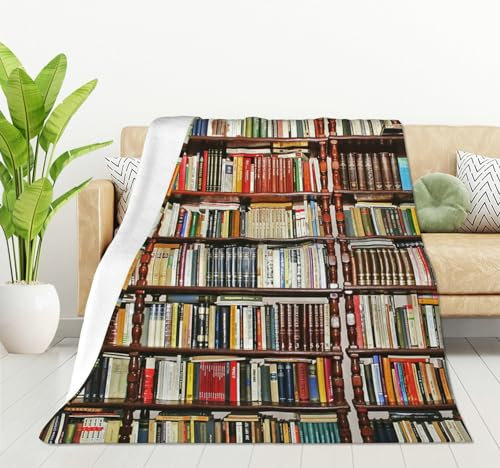 HGOD DESIGNS Fleecedecke, Bücherregal, ultraweich, gemütlich, blühend, dekorative Flanelldecke, für alle Jahreszeiten, für Zuhause, Couch, Bett, Stuhl, Reisen, 130 x 150 cm