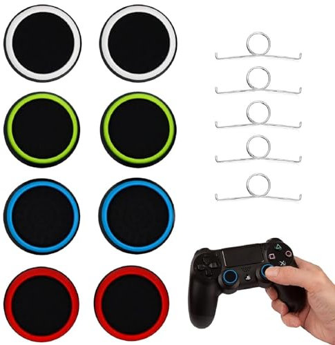 Capuchons de Manette de Jeu,Remplacement Joystick Silicone Pouce,Joystick Thumbstick Grip Caps 4 Paire Capuchon Joystick avec Ressorts de Déclenchement en Métal pour PS5 Xbox 360 PS4 Manette