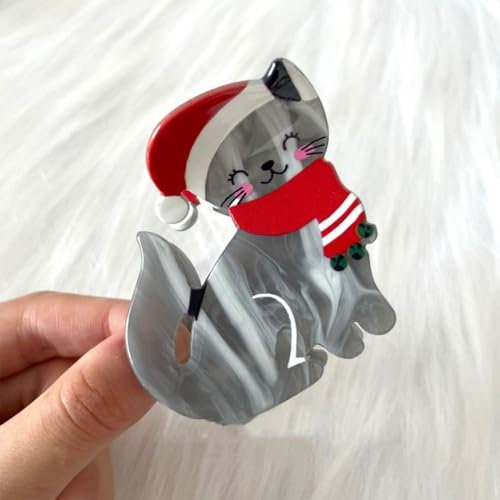 Pince à cheveux de chat de Noël - Dessin animé - Chapeau rouge - Écharpe - Requin animal - Clip pour fille - Chapeau de Noël - Pince à cheveux - Clip de requin de Noël