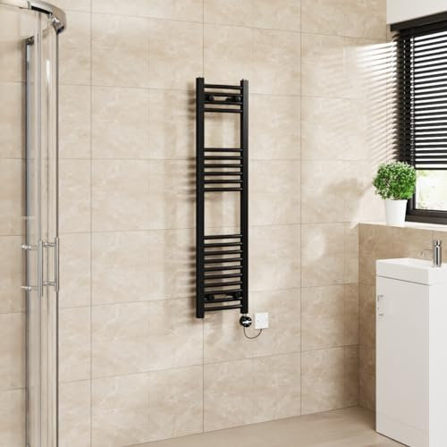 Warmehaus Touch Screen Electric Heated Towel Rail Curved Thermostatic Bathroom Towel Radiator with Timer Black - 1200x300mm