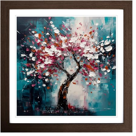 Cherry Blossom Tree Expressionism Framed Wall Art Print Walnut | Ready to Hang, Premium Giclée Paper, Fade-Resistant Inks, Securely Packaged, UK Made