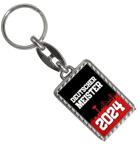 speecheese Leverkusen Schlüsselanhänger mit Bordüre mit Spruch Deutscher Meister 2024 Fußballbegeisterte Leverkusen-Fans feiern die Meisterschaft am Rhein NRW mit Meisterschale