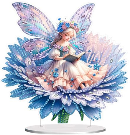 Starnearby DIY Diamond Painting Elf Tisch Deko, 5D Diamant Painting Blumen und Schmetterlings Ornamente, Diamant Malerei Stehend Kunst Set Einseitig, Mädchen Festliches Geschenk