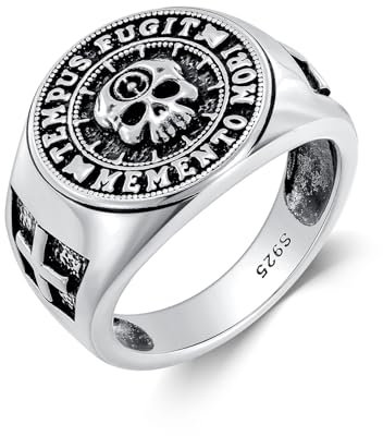 PROESS Memento Mori Ring 925 Sterling Silber Skull Ringe Totenkopf Ring Memento Mori Schmuck Geschenk für Damen und Herren(Größe 10)