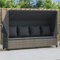 Faroom Loungebett Outdoor mit Liegefunktion,Balkonsofa 3 Sitzer mit Dach,Gartensofa Polyrattan,Gartenbett,Liegesofa,Relaxliege,Sonnenliege mit Dach Grau