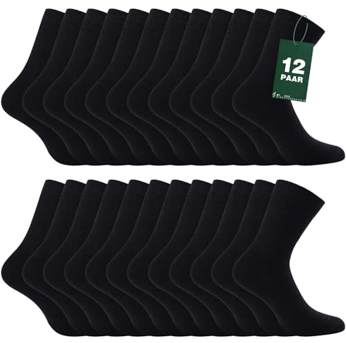 Fullluwaa 12 par unisex strumpor män kvinnor, mjuk bomull, herrstrumpor svarta långa arbetsstrumpor, Svart x 12