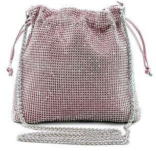 Michelle Moon - Pochette Donna Elegante Rosa per Matrimoni, Feste ed Eventi | Pochette Rosa a Strass con Tracolla 130 cm, Ideale come Borsa Elegante Donna Cerimonia per Occasioni Speciali