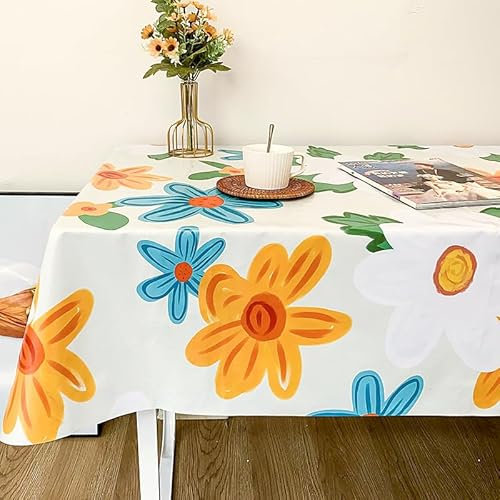 Tovaglia quadrata con frutta rosa pesca, riutilizzabile, lavabile, con fiori arancioni e blu, facile da pulire, antimacchia, tovaglia per feste, 140 x 200 cm