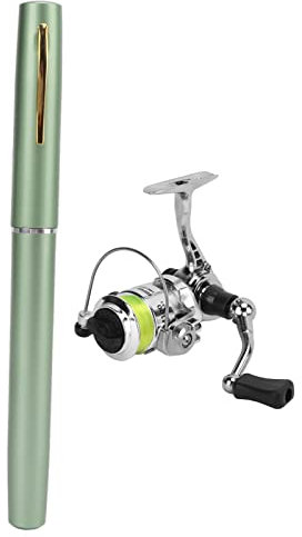 Combinazioni di canna da pesca e mulinello a forma di mini penna, canna da pesca retrattile tascabile a forma di mini penna portatile con ruota per mulinello per la pesca (Verde)