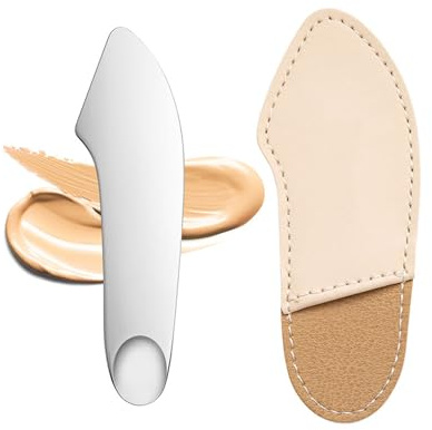 Spatel Kosmetik, Flüssiger Foundation Spachtel, Liquid Foundation Spatula, Edelstahl Creme Spatel Kosmetik, Spatel Maskenschaber mit Holster, Make Up Gebogenen Spatel für Concealer
