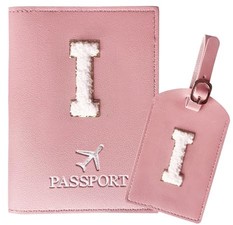 ZVRSUA Reisepasshülle Rosa und Kofferanhänger Set mit Buchstabe I, Passport Hülle Reise Gadgets und Travel Essentials Hülle Reisepass,Geschenk für Frauen/Teenager/Mädchen/Kind(I)