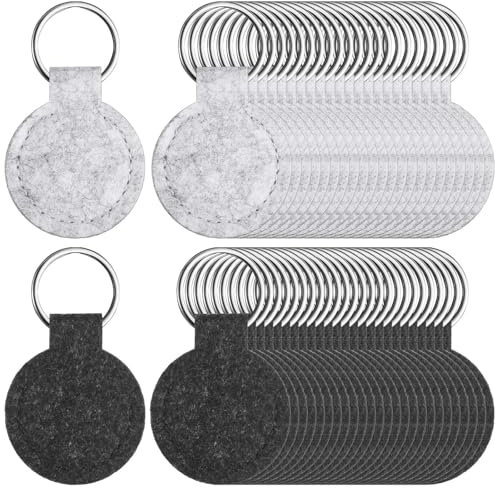 Namalu 16 Filz Schlüsselanhänger 4 cm Runde Schlüsselanhänger für Basteln Filz Schlüsselanhänger Rohling mit Edelstahl Ring Geschenk für DIY Dekoration Handwerk(Hellgrau, Dunkelgrau)