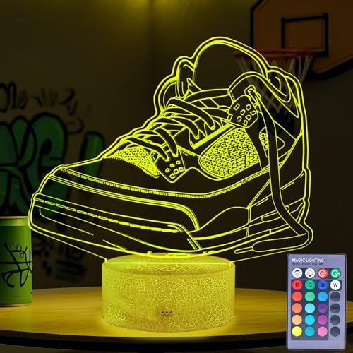 Sneaker Geschenke, Sportschuhe, Sneaker Geschenke, 3D Illusion Nachtlicht Lampe, 16 Farben wechselnd, Fernbedienung und dimmbar, Kinderzimmer Dekoration