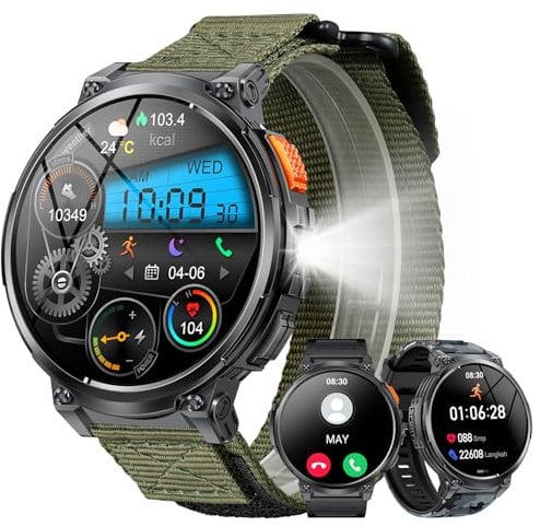 MEGALITH Smart Watch Men Fitness: 113+ Sports Modes IP68 Waterproof Flashlight 1.85 HD Screen Smartwatch - Tracker Blood Pressure Sleep Monitor Green