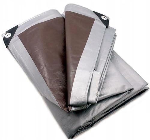 Tarpaulin Regular And Heavy Duty Waterproof Cover Tarp Ground Sheet Multi Sizes Transparent Blue Silver Clear Camo Army (Brown/silver (210GSM), 8 x 12 m)