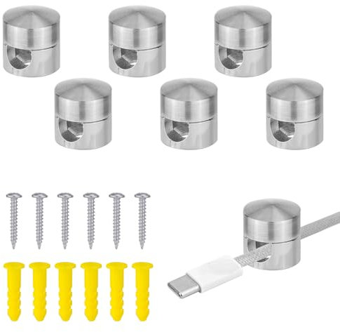 6 Stück Kabelanker für die Schreibtischorganisation, Ladekabel Management Clips Metallkabelhalter für Kabel Stabiler Aluminium Kabel Organizer für das Home Office (Silber)