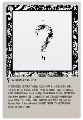 WDXIA XXXTentacion Album-Poster, Kunstdekoration, Wandposter, Innenposter, Druck, Dekoration, Bar, Restaurant, Dekoration, Ästhetik, Poster, Wohnzimmer, 30 x 45 cm, ungerahmt, 6