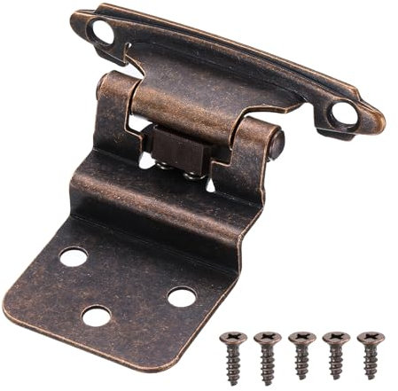 QUARKZMAN Bisagras para Puertas de Armario Empotradas de 3/8, 60 Piezas de Bisagras de Armario de Cocina Auto-Cierre con Tope de Puerta para Puertas de Armario y Muebles, Bronce Envejecido