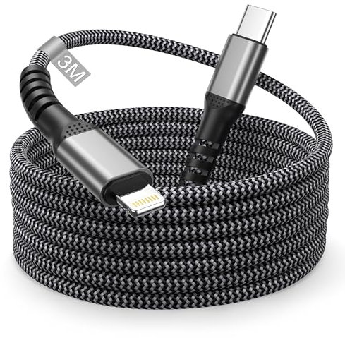 Cavo iPhone USB C Lightning 3 Metri, Cavo Lightning USB C 3M Lungo [Certificato MFi] Nylon Cavetto iPhone Filo Caricatore Phone Cavi Ricarica i-Phone Cavi per Apple iPhone 14 13 12 Pro Max/11/XS/XR/8