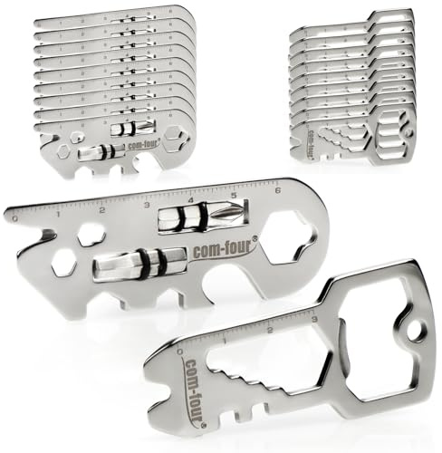 com-four® 20-teiliges Multitool-Set - Funktionswerkzeug aus Edelstahl mit 22 Funktionen - Schlüsselwerkzeug mit Flaschenöffner für Camping, Wandern, Werkstatt, Modellbau (20 Stück - Multitool A)