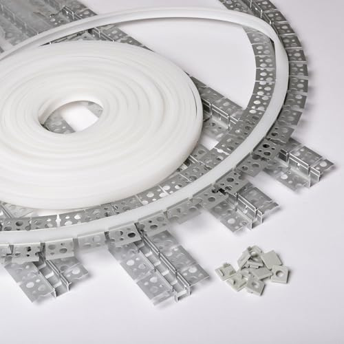 AFTERTECH Einbauprofil weiß 5 x 2 Meter (10 m) gebogen für LED-Streifen Gipskarton versenkbar mit matter Gummiabdeckung für Streifen max 10,5 mm (5 x 2 Meter 5213F)
