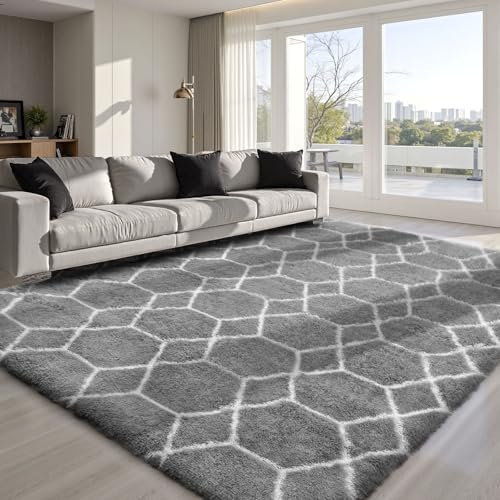 Sour Lemon Hochflor Teppich Grau Carpet Wohnzimmer 160x230 Waschbar Anti-Rutsch Extra Große Teppiche Schlafzimmer Flauschige Moderne Teppiche Matte Teppichen für Schlafzimmer Kinderzimmer