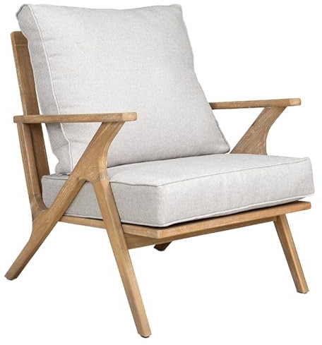 Riess Ambiente Wetterfester Gartenstuhl Comfort LINE - Natur beige - Akazie Massivholz - Loungesessel Gartensessel inkl. Kissen