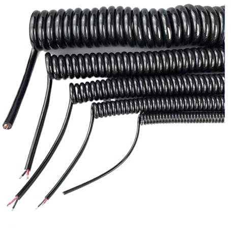 Câble spiralé à ressort noir à 2 conducteurs, câble télescopique 22/20/18/17/15/7 AWG, fil de 0,2 mm² à 10 mm², extensible de 1 à 5 mètres, câble rétractable extensible(Stretch 2Meters,2C 18AWG 0.75mm