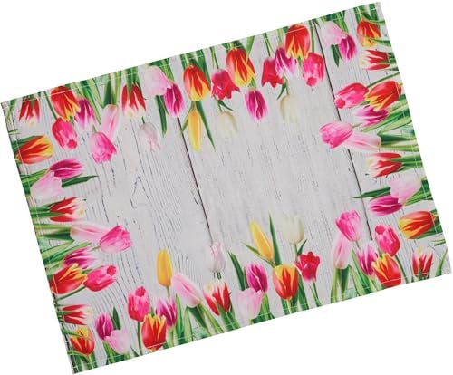 Tischdecke 35x50 Platzdeckchen Tulpen Mitteldecke Tischläufer Stoff Bedruckt Pflegeleichte Tischdekoration Frühling Waschbar