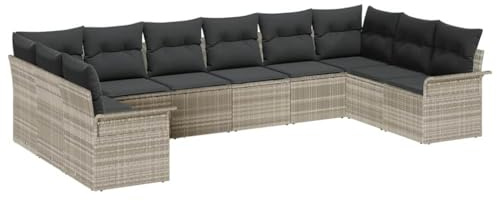 vidaXL Garten-Sofa-Set mit Kissen 10 pcs Hellgrau Poly Rattan, Garten und Terrasse, Rechteckiges Modularsofa, Robust und verstellbar, Rattanmöbel Set für draußen