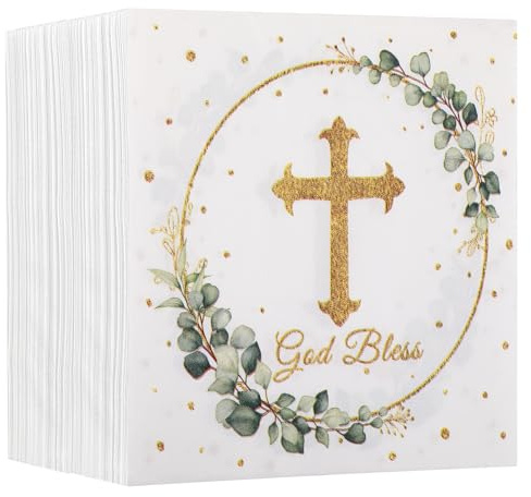 80 Stück Servietten (33 x 33 cm) Kreuzmuster 2 lagig Servietten Tischdekoration für Taufe, Kommunion, Konfirmation