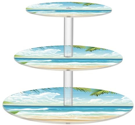Beach Palm Trees Tea Party Cupcake Stand 3 Tier Round Cup Cake Tower Acrylic Display Flower Serving Tray Desert Table Display Cake Food Wedding