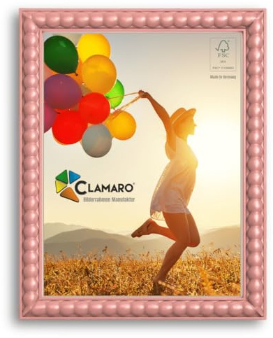 Clamaro Cadre Photo Bubble Design 30x40 cm, Rose, Bois MDF, Verre Acrylique | Fabriqué à la Main en Allemagne, pour Photos, Posters ou Puzzles, Portrait et Paysage, Crochet Dentelé Métallique