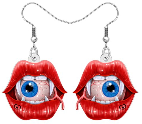 LONYOO Acryl Vampir Kuss Ohrringe mit blauen Augen Lippen Ohrringe Hängend Alternativer Schmuck Gothic Gruselige Geschenke für Damen Mädchen Halloween Kostüme Vampir Zubehör