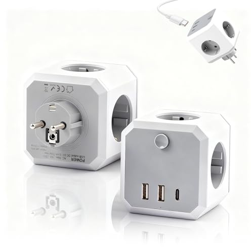 Multiprise avec Interrupteur, 7-en-1 Multiprise Cube, 4 Prises avec 3 USB(2 USB-A et 1 USB-C), Multiprise Murale Bloc Prise pour la Maison/Le Bureau, Blanc