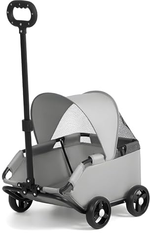 Tragbarer, zusammenklappbarer Haustier-Buggy, leichter, zusammenklappbarer Handwagen, mit Markise, Haustier-Buggy mit Sicherheit, für kleine Hunde und Katzen, ideal für(Gray)