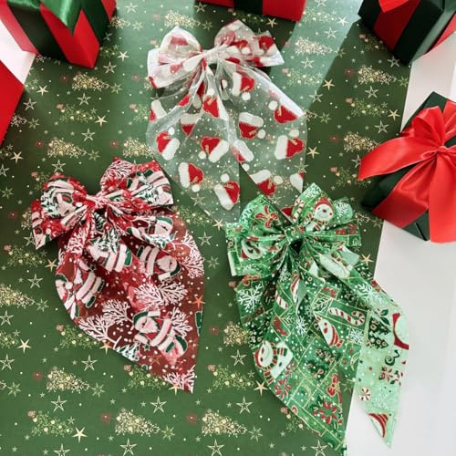 3 pièces pinces à cheveux de Noël avec nœuds en gaze, nœuds français, accessoires pour cheveux de Noël, grandes barrettes à cheveux avec pour femmes et filles, jolies décorations papillon