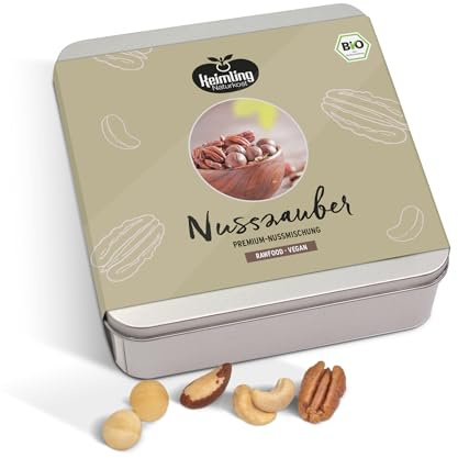 Keimling Geschenkdose Nusszauber, Bio 430 g – Premium Nussmischung, 100% pflanzlich, ungeröstet & ungesalzen