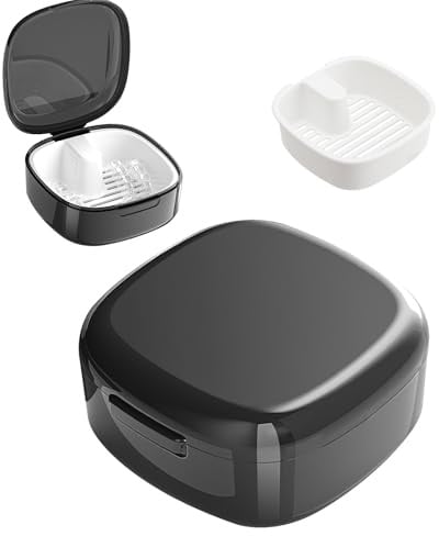 Zahnprothesen Box mit Sieb, Aufbewahrungsbox für Retainer, Zahnspange und Zahnschiene, Tragbarer Prothesenbehälter mit Schnappverschluss, Hygienische Gebissdose, Schwarz