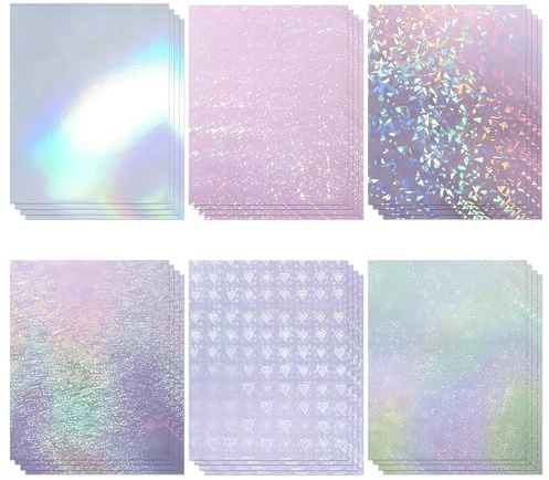 Dengthrive Holographic Sticker Paper: 32 Sheets (8 Styles) A4 Transparent Self-Adhesive Holographic Overlay Lamination Vinyl for DIY Crafting