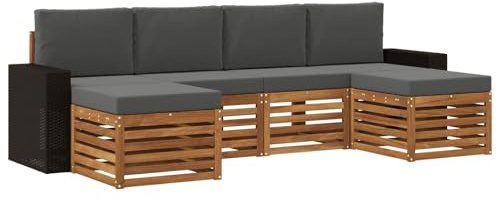 vidaXL Sofagarnituren 6 pcs Natur und Anthrazit Massivholz Akazie, Garten Patio Lounge, modernes Sofa für draußen, haltbares Möbelset, gemütliche Terrassen-Sitze